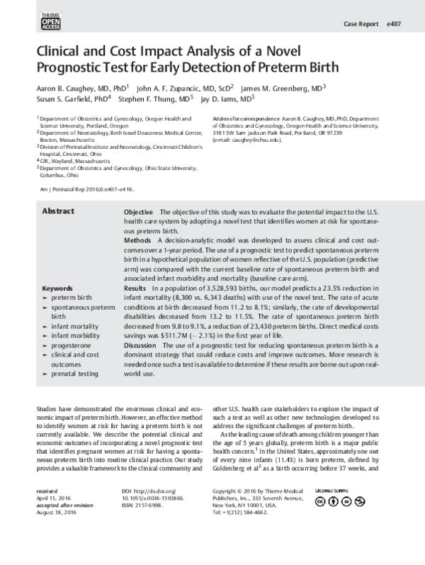 (PDF) Clinical and Cost Impact Analysis of a Novel Prognostic Test for ...