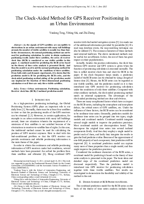 The Clock-Aided Method for GPS Receiver Positioning in an Urban Environment