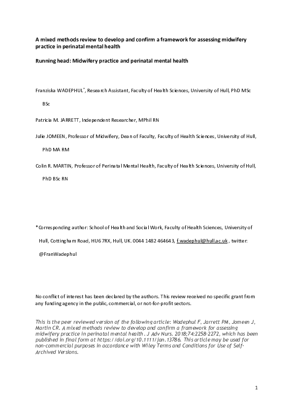 (PDF) A mixed methods review to develop and confirm a framework for ...