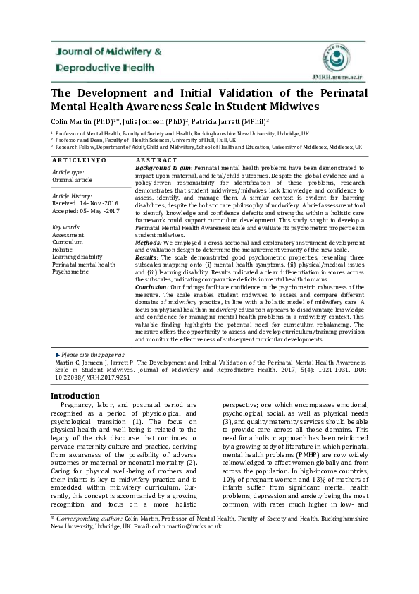 (PDF) The Development and Initial Validation of the Perinatal Mental ...