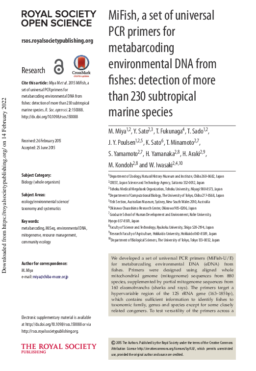 (PDF) MiFish, a set of universal PCR primers for metabarcoding ...