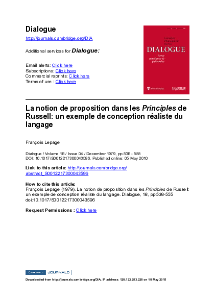 (PDF) La notion de proposition dans les Principles de Russell: un ...