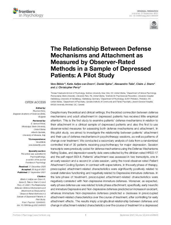 (PDF) The Relationship Between Defense Mechanisms and Attachment as ...