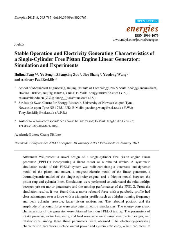 (PDF) Stable Operation and Electricity Generating Characteristics of a ...