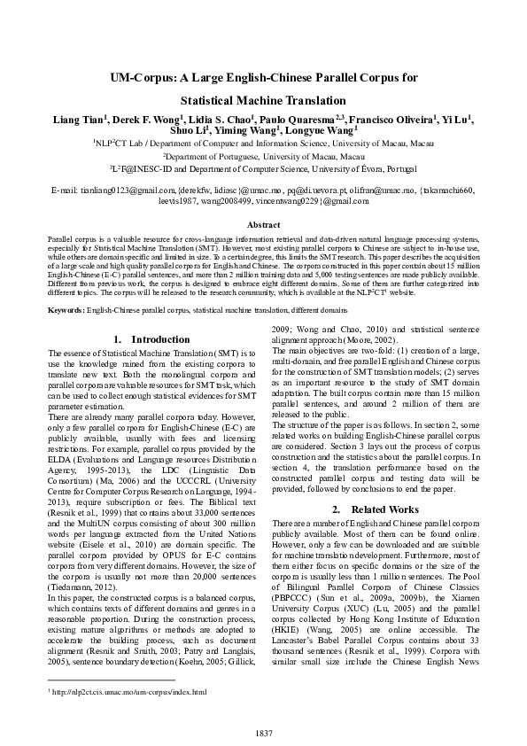(PDF) UM-corpus: a large english-chinese parallel corpus for ...