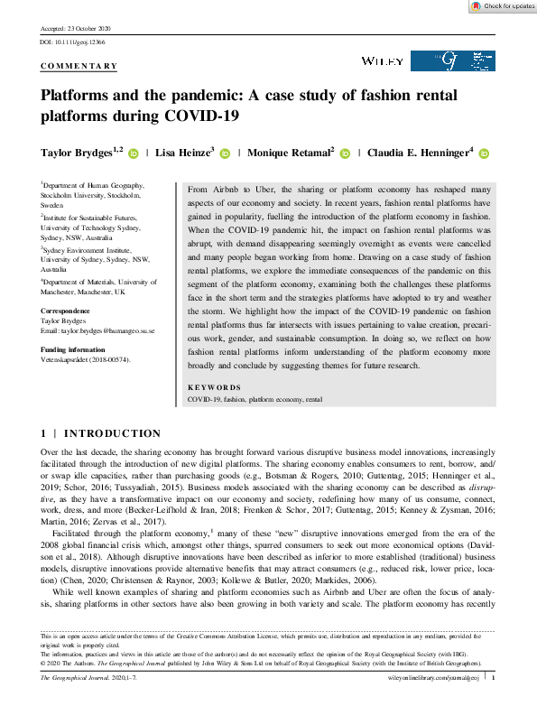 (PDF) Platforms and the pandemic: A case study of fashion rental ...