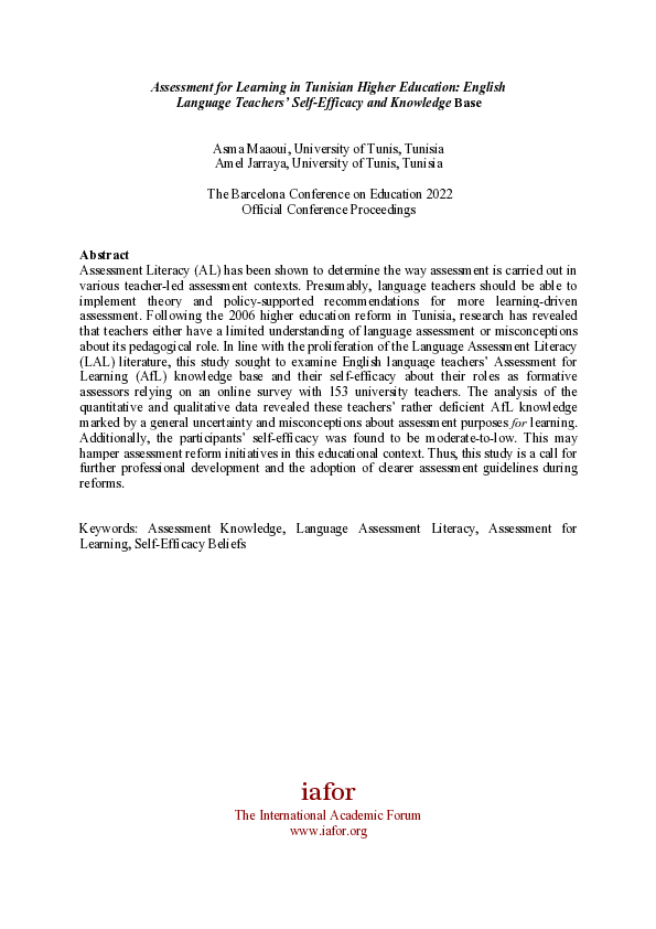(PDF) Assessment for Learning in Tunisian Higher Education: English ...