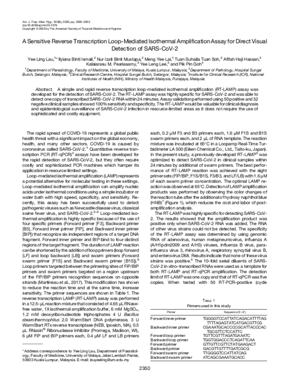 (PDF) A Sensitive Reverse Transcription Loop-Mediated Isothermal ...