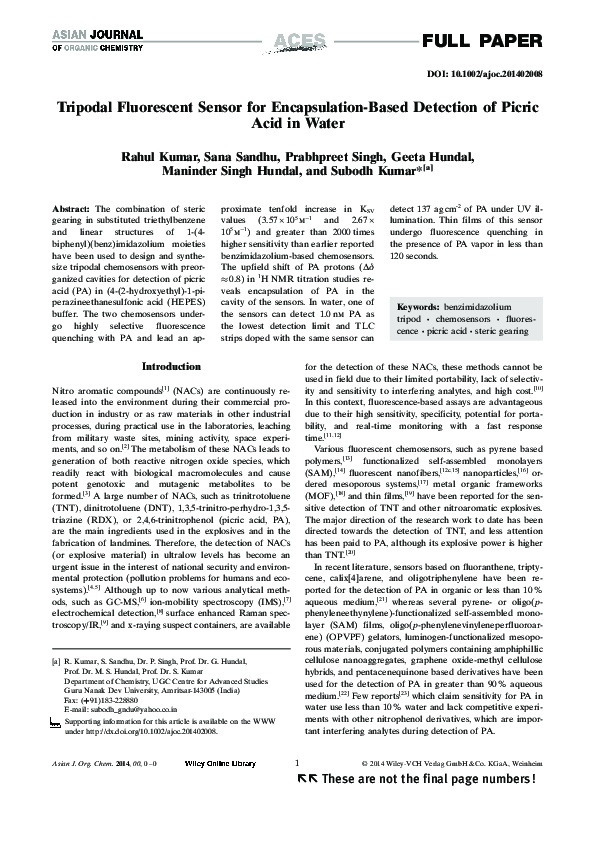 (PDF) Tripodal Fluorescent Sensor for Encapsulation-Based Detection of ...