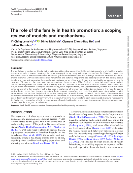 (PDF) The role of the family in health promotion: a scoping review of ...