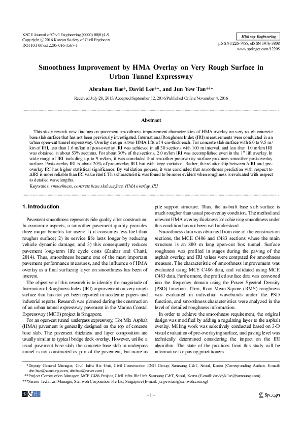 (PDF) Smoothness improvement by HMA overlay on very rough surface in ...