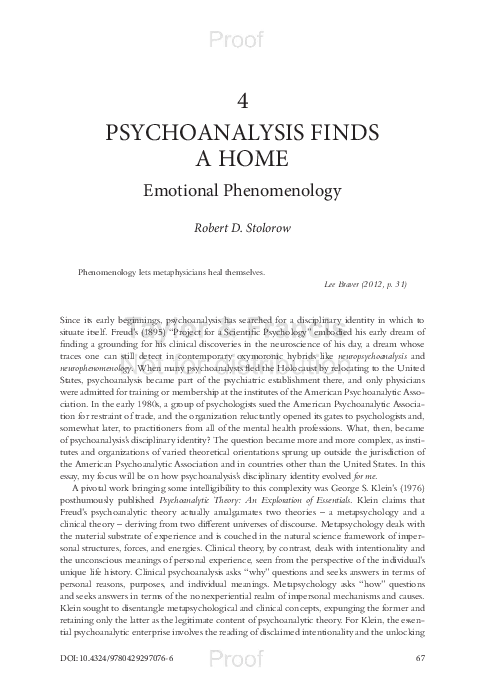(PDF) Psychoanalysis Finds a Home: Emotional Phenomenology