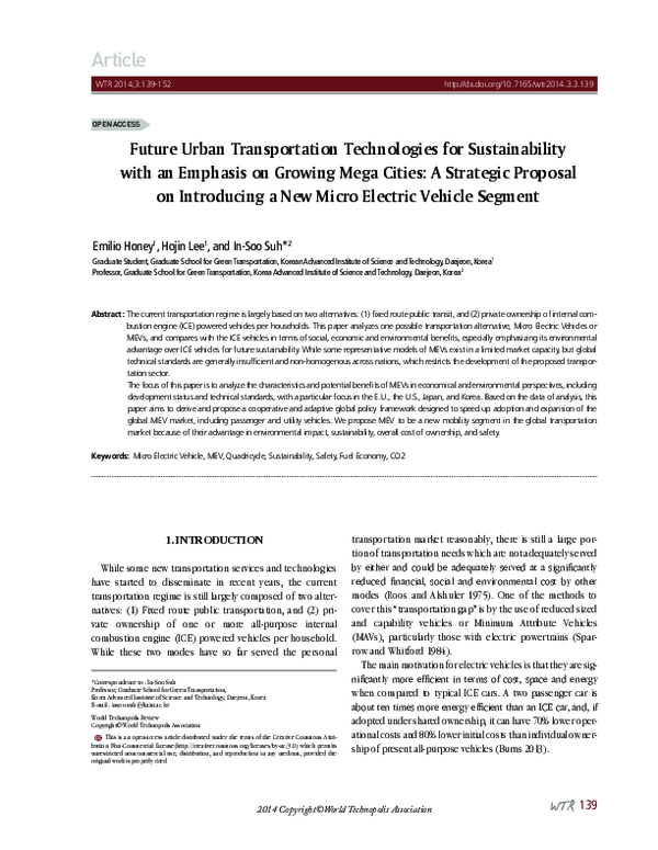 (PDF) Future Urban Transportation Technologies for Sustainability with ...