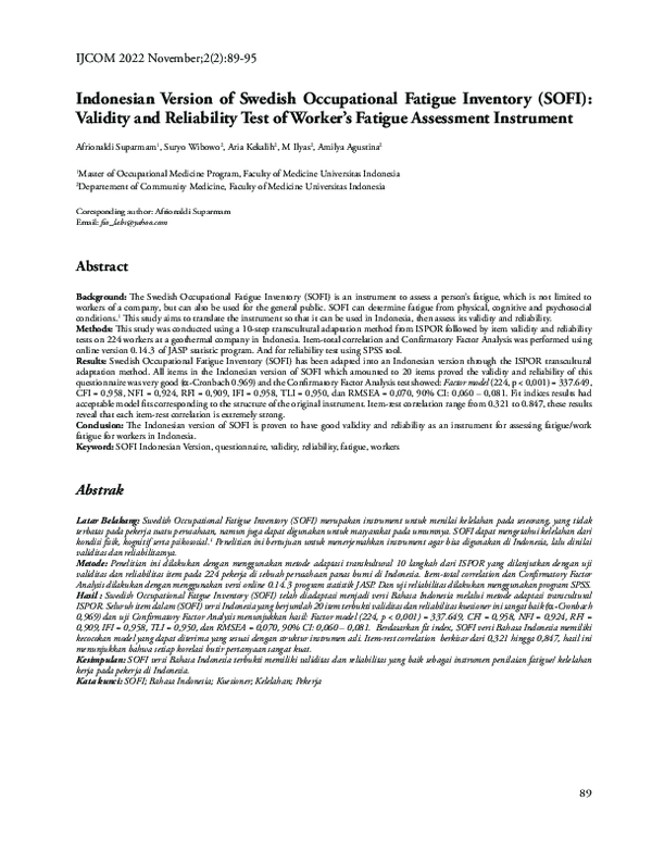 (PDF) Indonesian Version of Swedish Occupational Fatigue Inventory ...