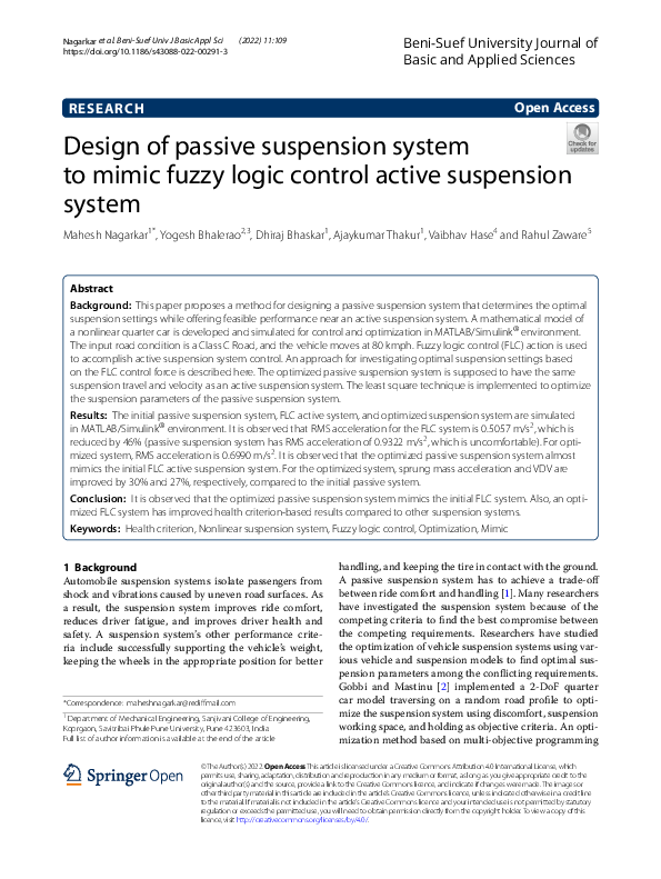 (PDF) Design of passive suspension system to mimic fuzzy logic control ...