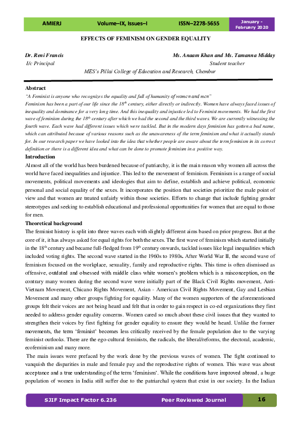 Pdf Effects Of Feminism On Gender Equality
