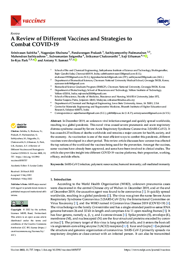 (PDF) A Review of Different Vaccines and Strategies to Combat COVID-19