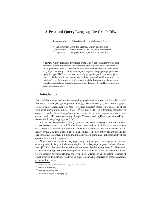 (PDF) A Practical Query Language for Graph DBs