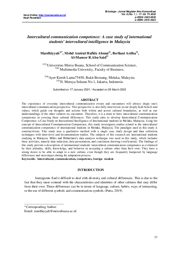Pdf Intercultural Communication Competence A Case Study Of International Students Pdf Intercultural Communication Competence A Case Study Of International Students