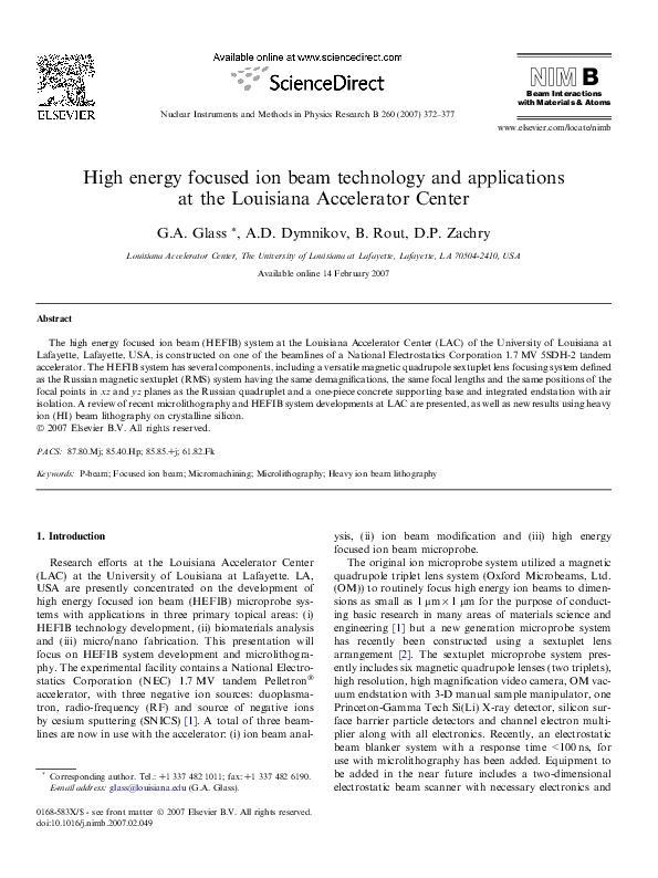 (PDF) High energy focused ion beam technology and applications at the ...