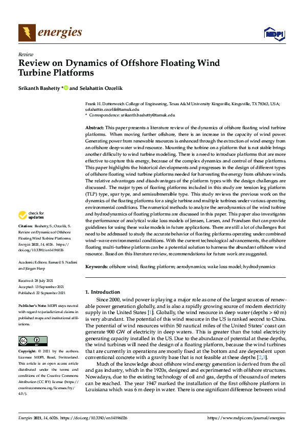 (PDF) Review on Dynamics of Offshore Floating Wind Turbine Platforms