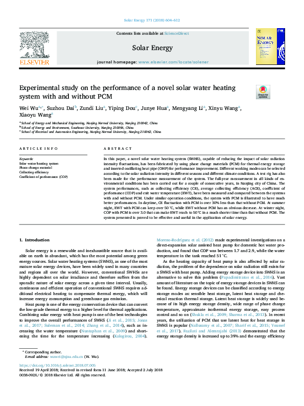 (PDF) Experimental study on the performance of a novel solar water ...