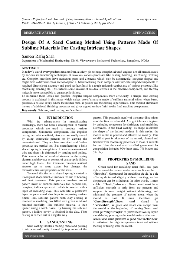 (PDF) Design Of A Sand Casting Method Using Patterns Made Of Sublime ...