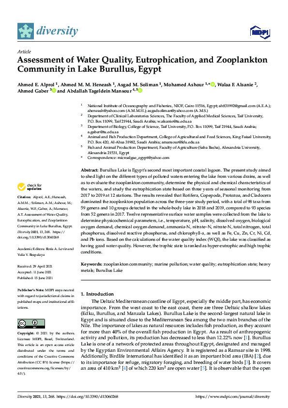 (PDF) Assessment of Water Quality, Eutrophication, and Zooplankton ...