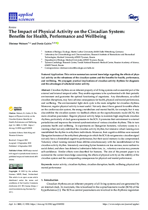 (PDF) The Impact of Physical Activity on the Circadian System: Benefits ...