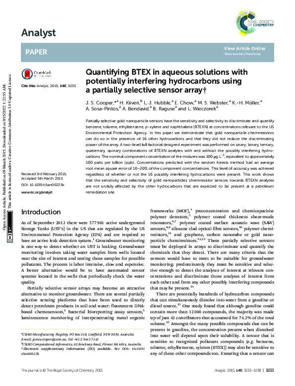 (PDF) Quantifying BTEX in aqueous solutions with potentially ...