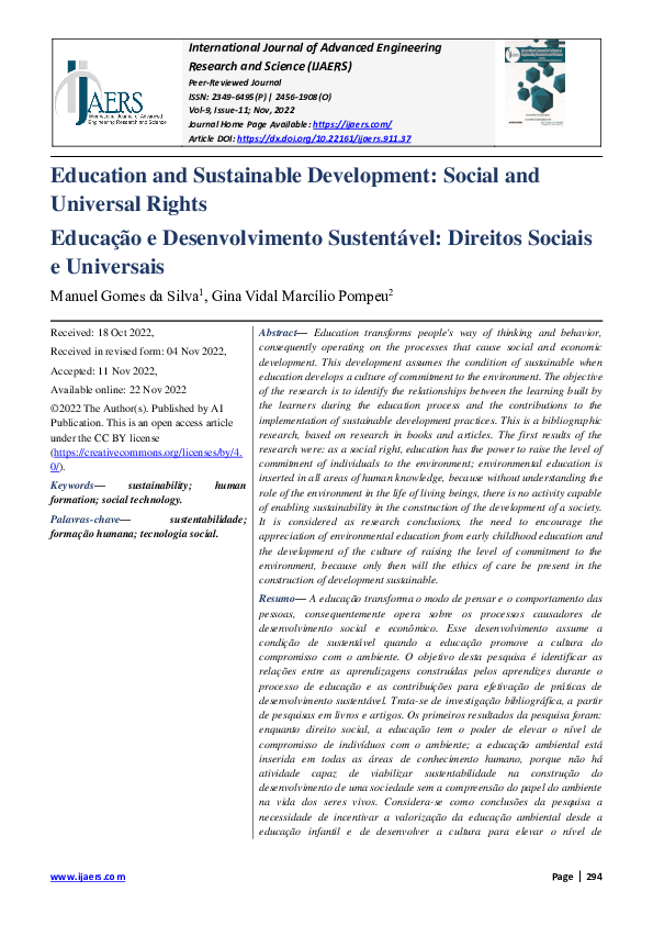 (PDF) Education and Sustainable Development: Social and Universal ...