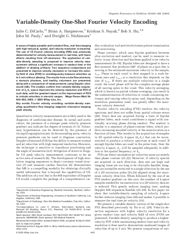 (PDF) Variable-density one-shot fourier velocity encoding