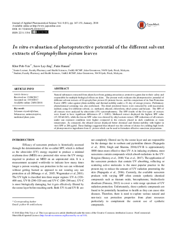 (PDF) In vitro evaluation of photoprotective potential of the different ...