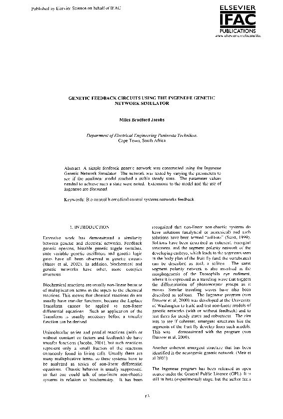 (PDF) Genetic feedback circuits using the Ingeneue Genetic Network