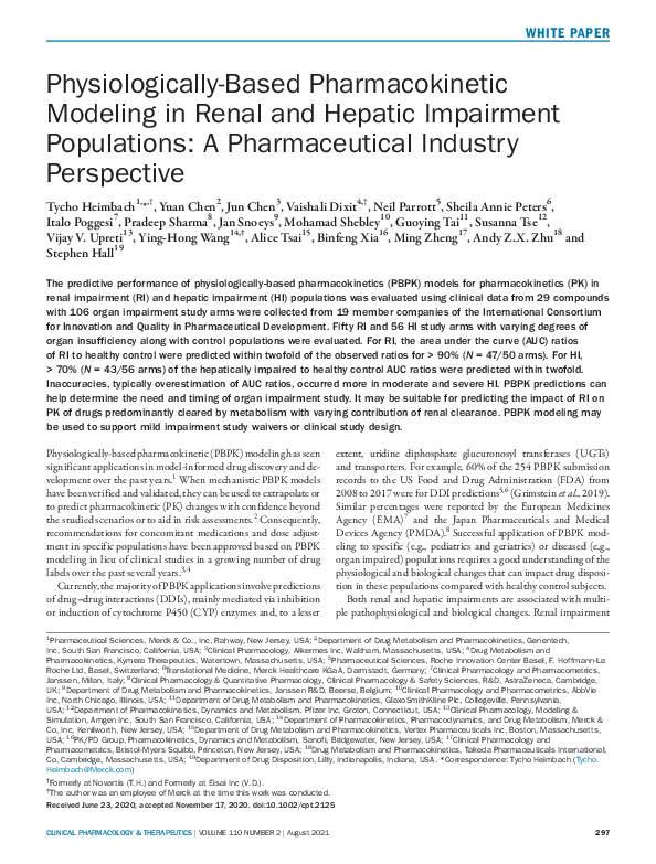 (PDF) Physiologically‐Based Pharmacokinetic Modeling in Renal and ...