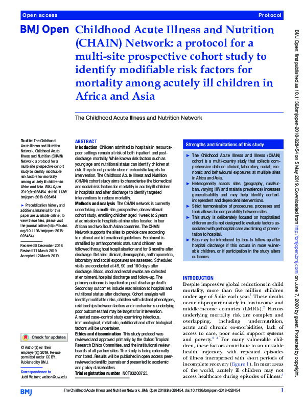 (PDF) Childhood Acute Illness and Nutrition (CHAIN) Network a protocol