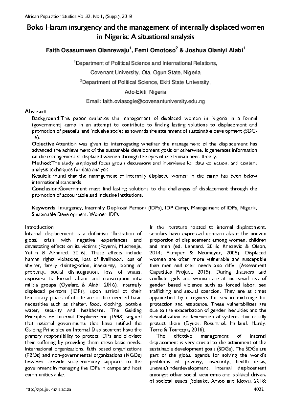 (PDF) Boko Haram insurgency and the management of internally displaced ...