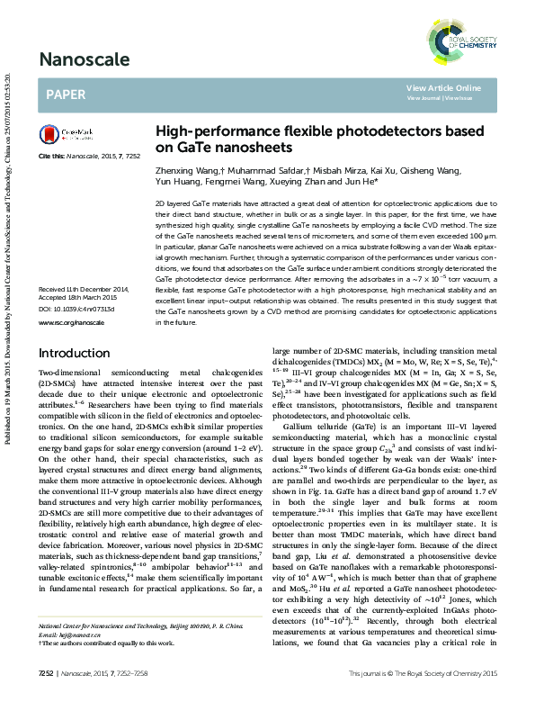 (PDF) High-performance flexible photodetectors based on GaTe nanosheets