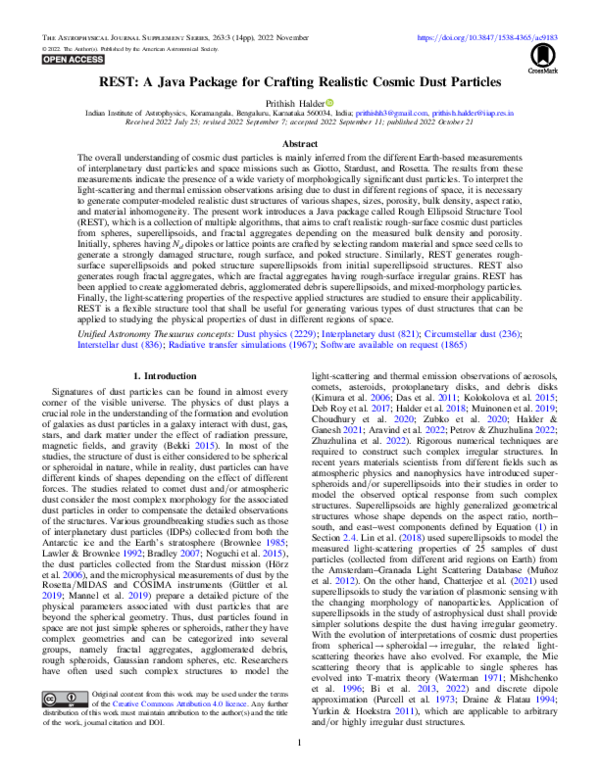 (PDF) REST: A Java Package for Crafting Realistic Cosmic Dust Particles
