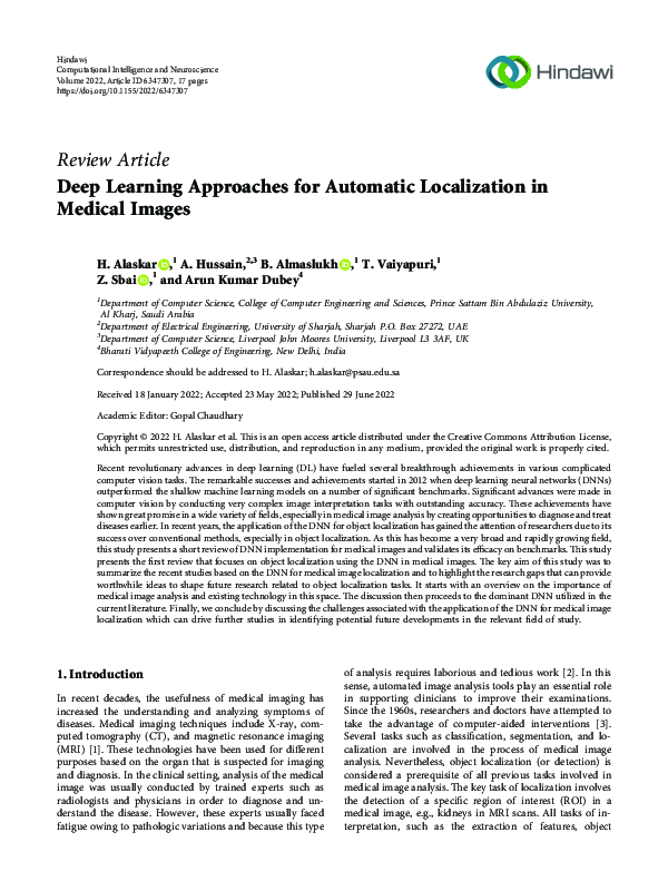(PDF) Deep Learning Approaches for Automatic Localization in Medical Images