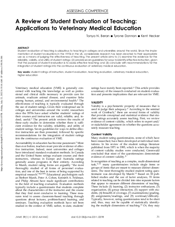 (PDF) A Review of Student Evaluation of Teaching: Applications to ...