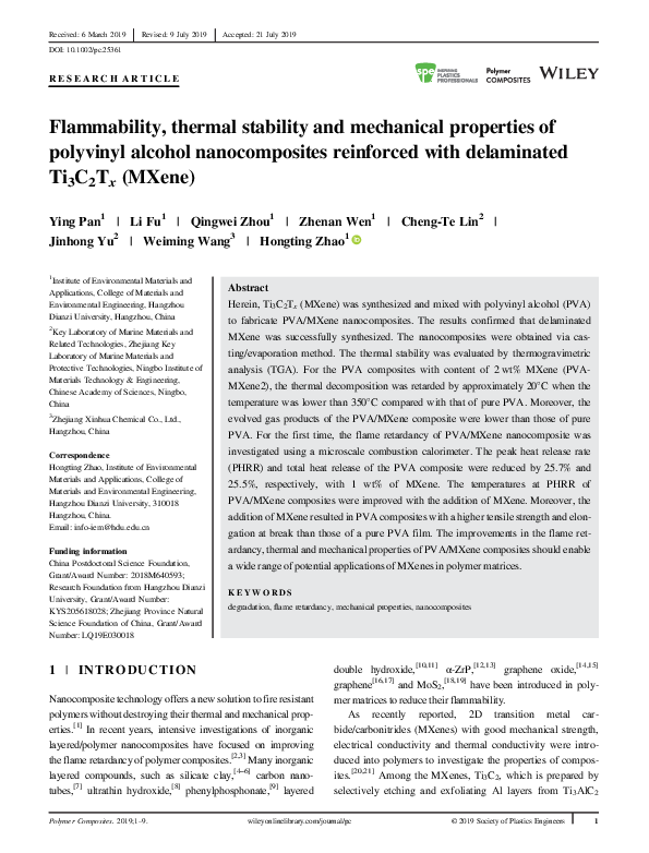 (PDF) Flammability, thermal stability and mechanical properties of