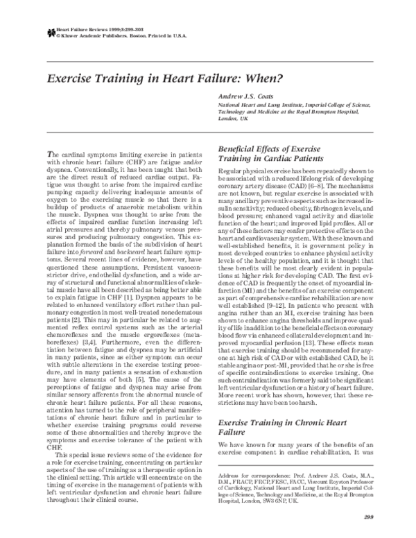(PDF) Exercise Training in Heart Failure When? Andrew Coats