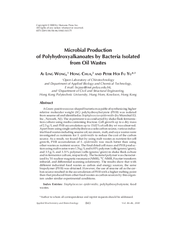 (PDF) Microbial Production of Polyhydroxyalkanoates by Bacteria ...