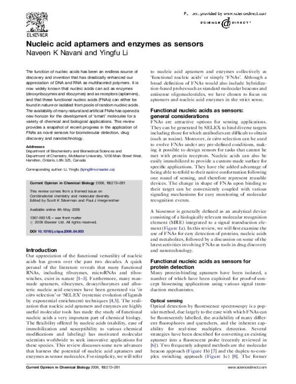 (PDF) Nucleic acid aptamers and enzymes as sensors