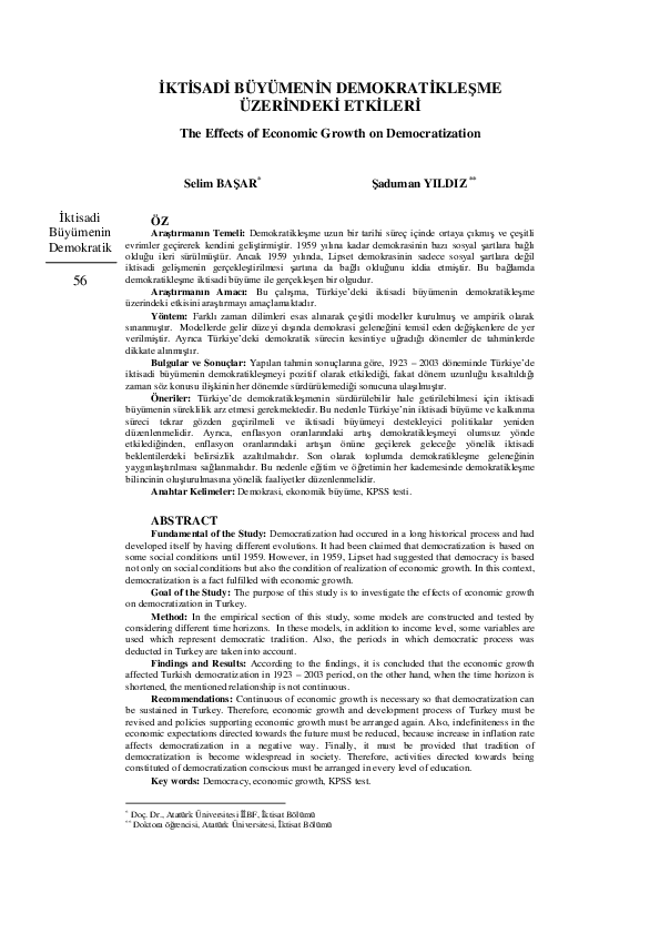 (PDF) The Effects of Economic Growth on Democratization