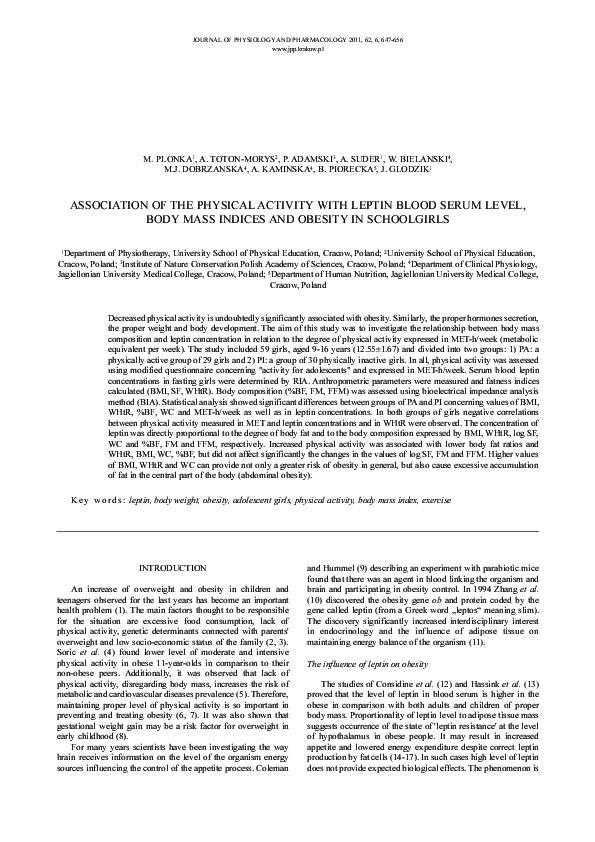 (PDF) Association of the physical activity with leptin blood serum ...