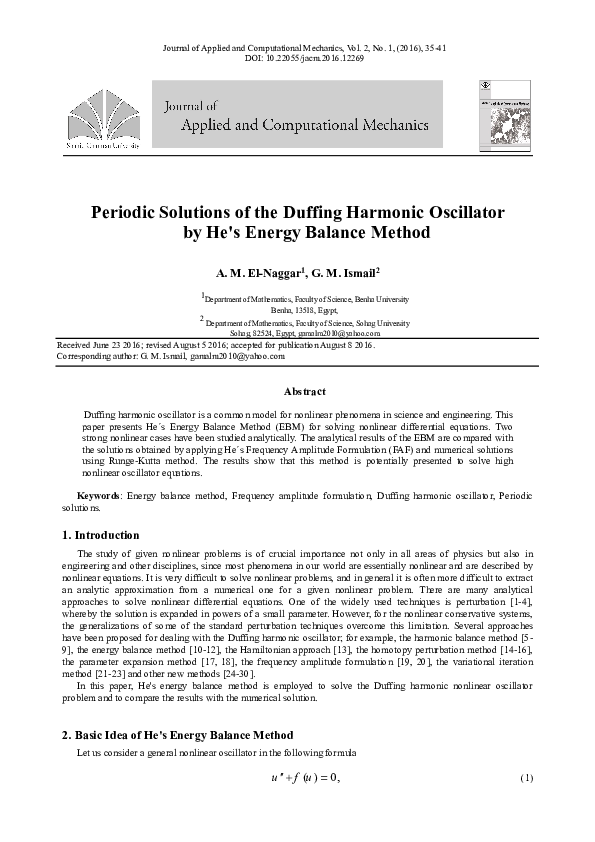 (PDF) Periodic Solutions of the Duffing Harmonic Oscillator by He's ...