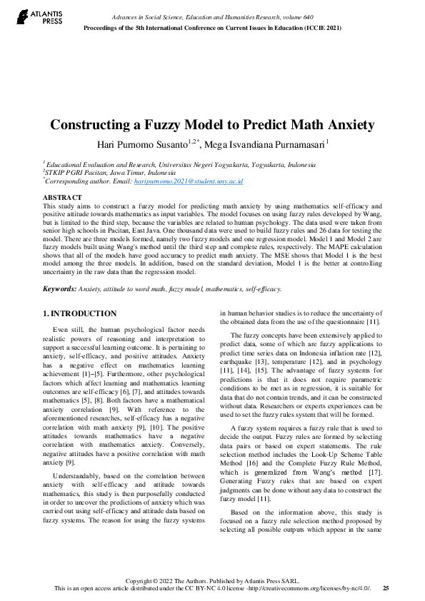 (PDF) Constructing a Fuzzy Model to Predict Math Anxiety