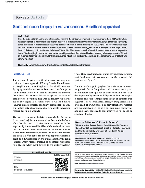 (PDF) Sentinel node biopsy in vulvar cancer: A critical appraisal